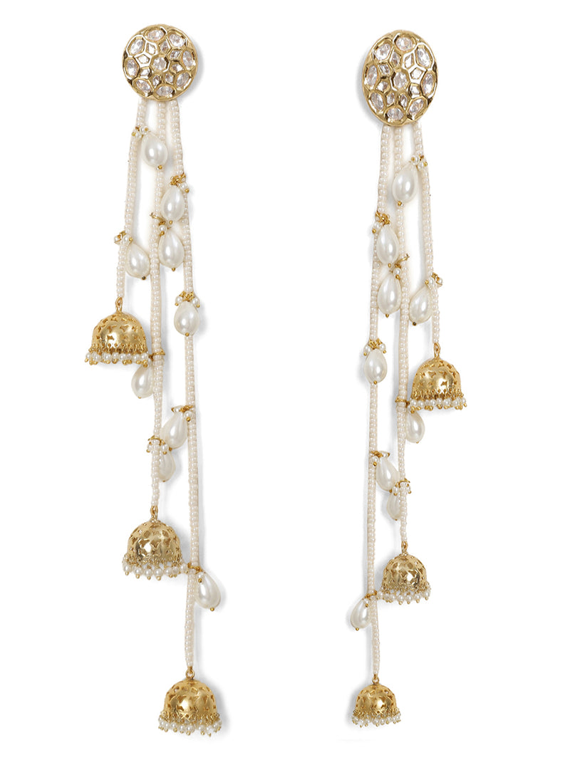 LE ANETHEIA PEARL & MOISSANITE LONG EARRINGS jewellery in 24K gold plating | XAGO Luxe