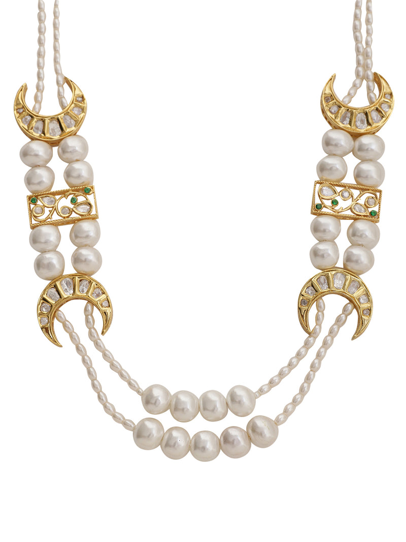 LE MATAO MOISSANITEAND PEARL LONG NECKLACE jewellery in 24K gold plating | XAGO Luxe