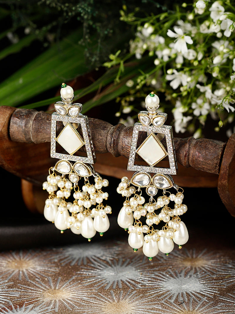 JENA POLKI AND PEARL DROP EARRINGS jewellery in 24K gold plating | XAGO Luxe