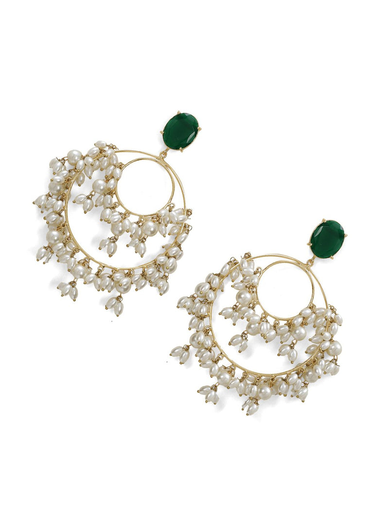 LE HARMONIA GREEN ONYX & PEARLS EARRINGS jewellery in 24K gold plating | XAGO Luxe