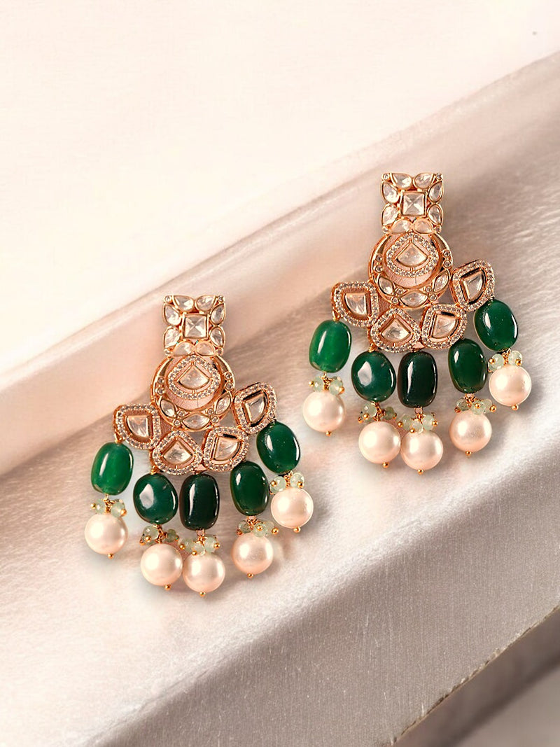 LE MYRA GREEN PEARL & MOISSANITE EARRINGS jewellery in 24K gold plating | XAGO Luxe