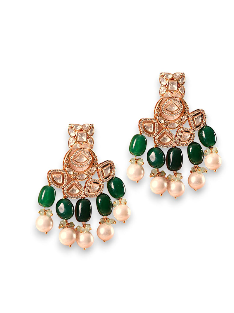 LE MYRA GREEN PEARL & MOISSANITE EARRINGS jewellery in 24K gold plating | XAGO Luxe