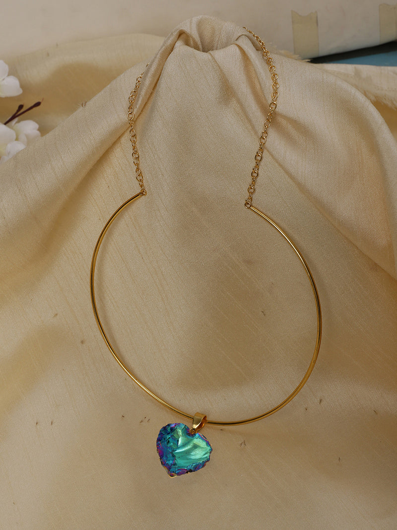 LE KANN GOLD PLATED STONE STUDDED HEART SHAPED  PENDANT jewellery in 24K gold plating | XAGO Luxe