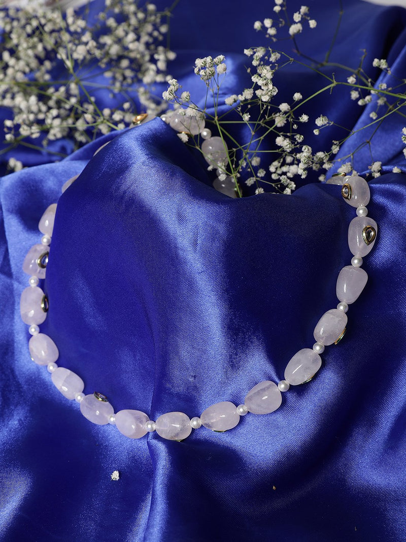 LE SELAS ROSE QUARTZ & KUNDAN NECKLACE jewellery in 24K gold plating | XAGO Luxe