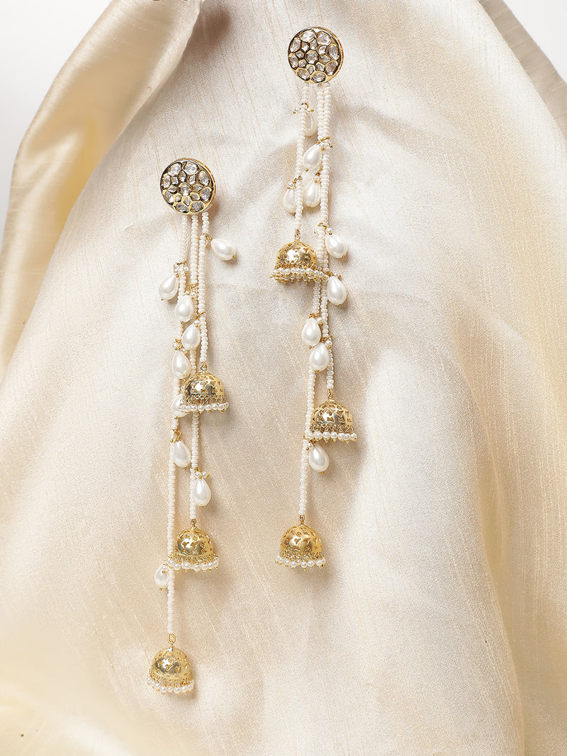 LE ANETHEIA PEARL & MOISSANITE LONG EARRINGS jewellery in 24K gold plating | XAGO Luxe