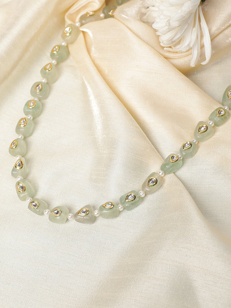 LE ADINA GREEN QUARTZ & KUNDAN NECKLACE jewellery in 24K gold plating | XAGO Luxe