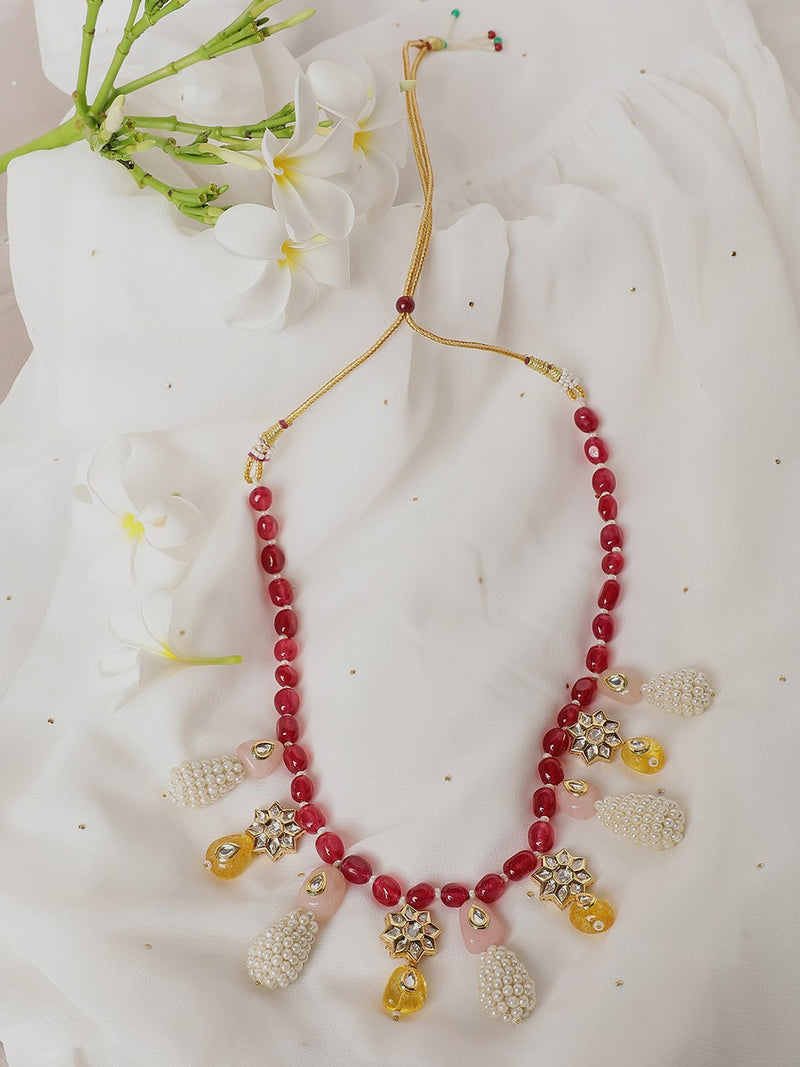 LE CHRYSES PEARL BEADS &KUNDAN NECKLACE jewellery in 24K gold plating | XAGO Luxe