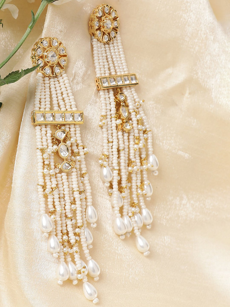 LE ELEONORA PEARL &KUNDAN EARRINGS jewellery in 24K gold plating | XAGO Luxe