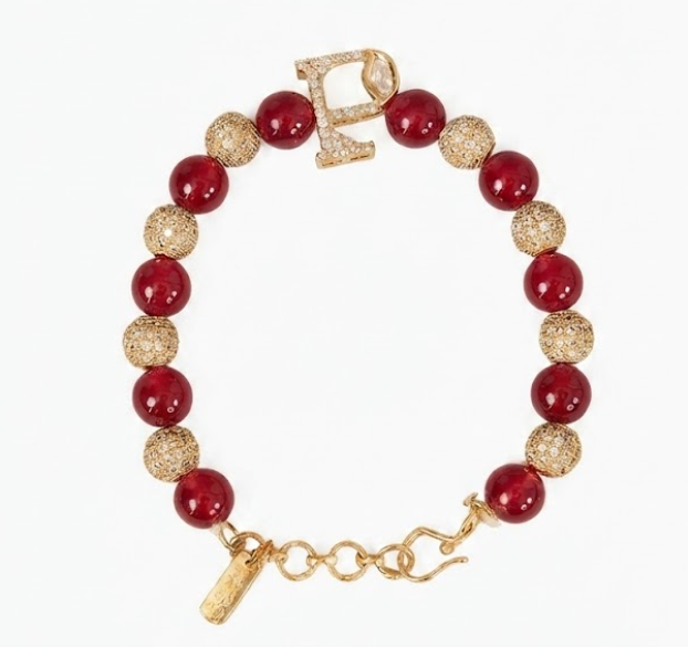 Aarav Rakhi – Polki Monogram Rakhi with Red Beads & Crystal Accents | Rakshabandhan by XAGO