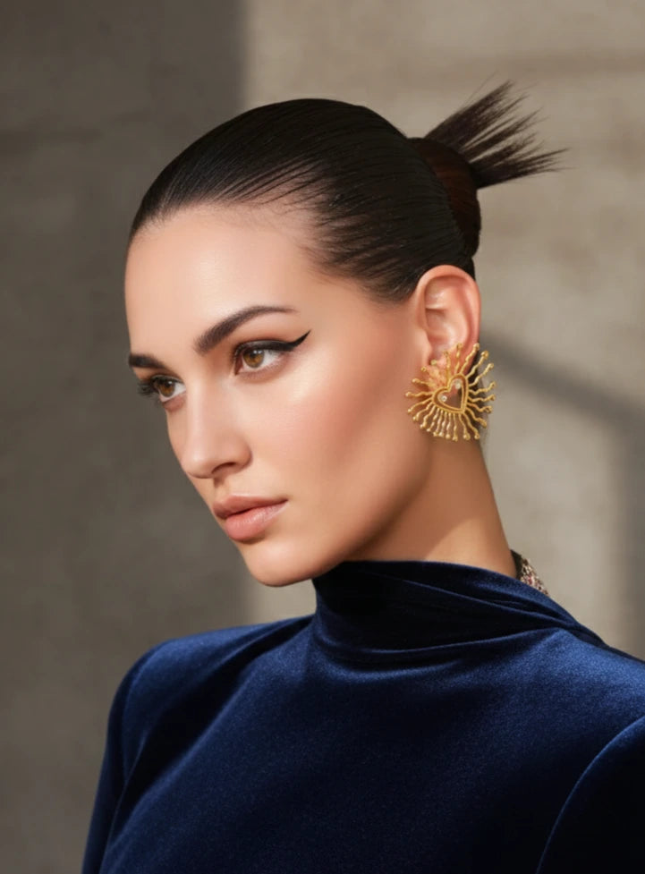 Xago Celeste Heart Earrings – Gold-Tone Statement Heart Studs