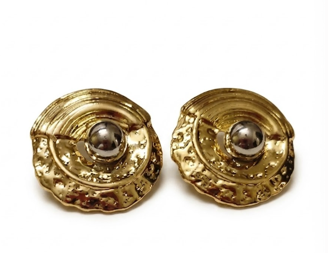 Contemporary Gold Plated Textured Round Stud Earrings XAGO Luxe