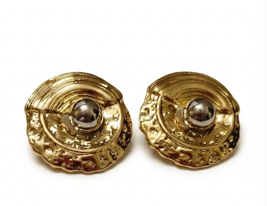 Contemporary Gold Plated Textured Round Stud Earrings XAGO Luxe