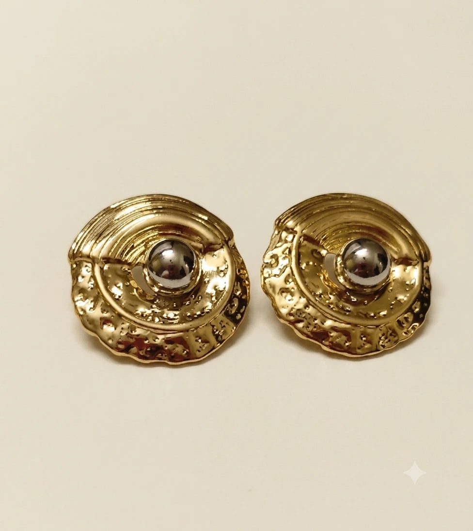 Contemporary Gold Plated Textured Round Stud Earrings XAGO Luxe