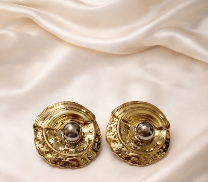 Contemporary Gold Plated Textured Round Stud Earrings XAGO Luxe