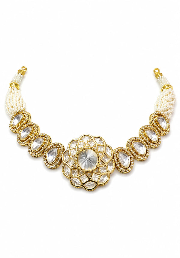 Contemporary Kundan-Style Floral Pearl Choker Brass XAGO