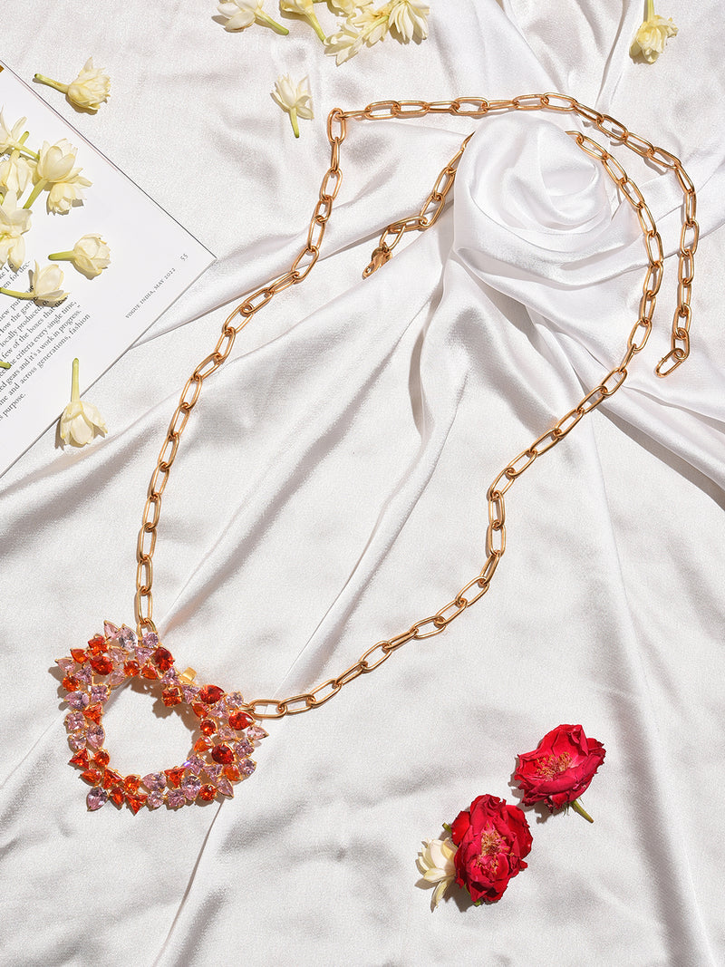 LARA PINK AND ROSE RED COLOURED HEARD SHAPED PENDANT jewellery in 24K gold plating | XAGO Luxe