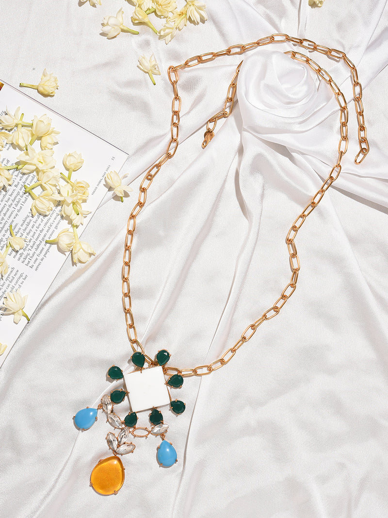 MULTICOLOUR SQUARE SHAPE MOONSTONE PENDANT jewellery in 24K gold plating | XAGO Luxe