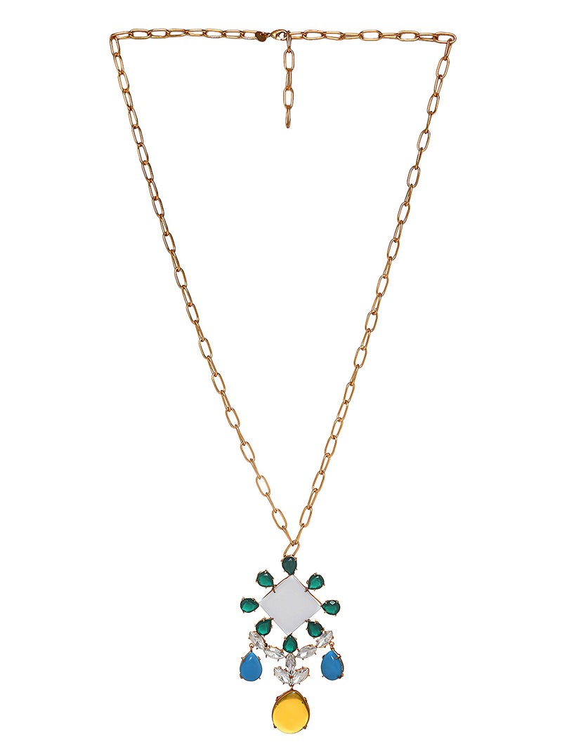 MULTICOLOUR SQUARE SHAPE MOONSTONE PENDANT jewellery in 24K gold plating | XAGO Luxe