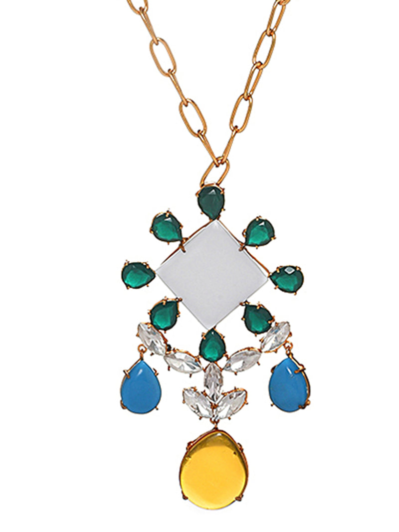 MULTICOLOUR SQUARE SHAPE MOONSTONE PENDANT jewellery in 24K gold plating | XAGO Luxe
