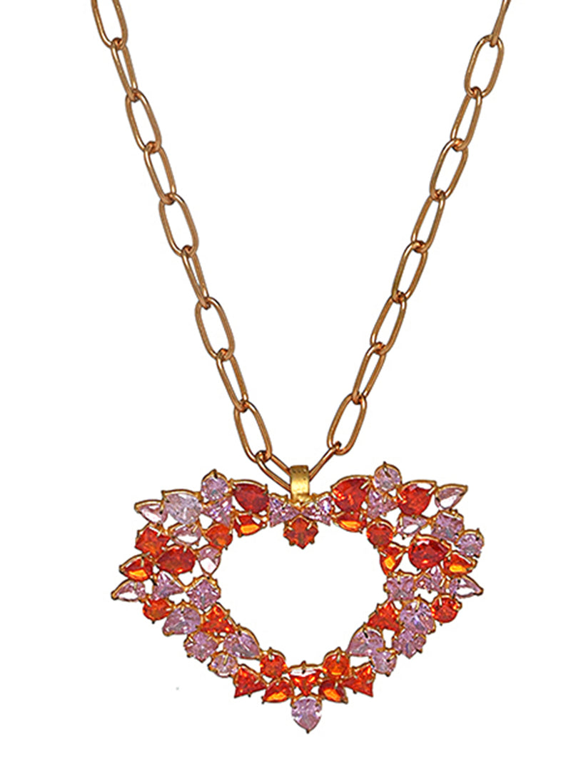 LARA PINK AND ROSE RED COLOURED HEARD SHAPED PENDANT jewellery in 24K gold plating | XAGO Luxe