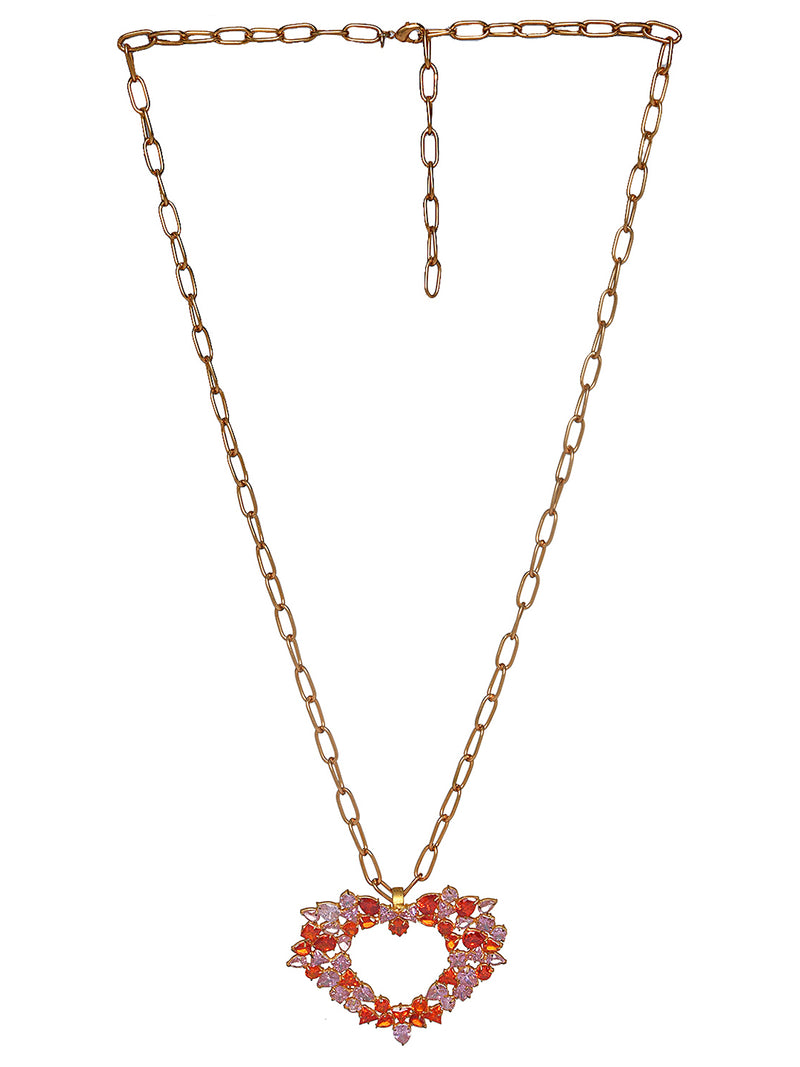 LARA PINK AND ROSE RED COLOURED HEARD SHAPED PENDANT jewellery in 24K gold plating | XAGO Luxe