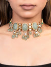 LE ZIA GOLD - PLATED GREEN BEADS AND KUNDAN NECKLACE jewellery in 24K gold plating | XAGO Luxe