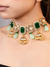LE EZHIL GOLD PLATED GREEN BEADS AND KUNDAN STUDDED NECKLACE jewellery in 24K gold plating | XAGO Luxe