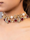 LE AZRA RED BEADS AND KUNDAN  NECKLACE jewellery in 24K gold plating | XAGO Luxe