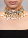 LE SENNA GOLD PLATED  SEA GREEN BEADS AND MOISSANITE STUDDED NECKLACE jewellery in 24K gold plating | XAGO Luxe