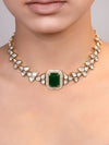 LE KEYA GOLD PLATED GREEN BEAD AND KUNDAN STUDDED NECKLACE jewellery in 24K gold plating | XAGO Luxe
