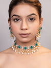 LE ADI GOLD PLATED MINT GREEN BEADS AND KUNDAN STUDDED NECKLACE SET jewellery in 24K gold plating | XAGO Luxe