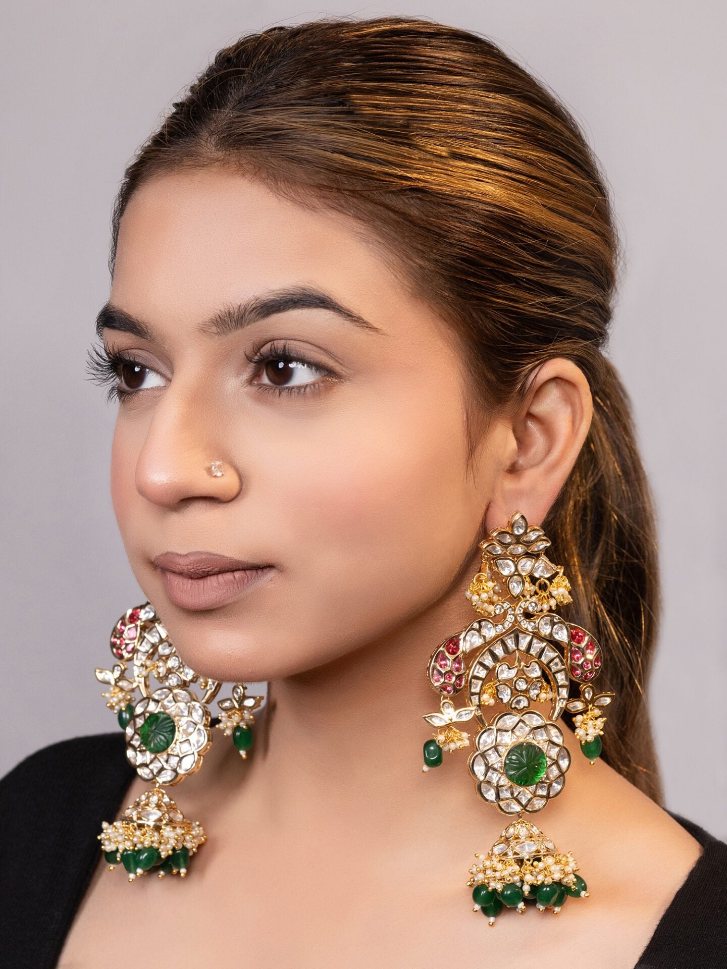 LE ASTERIL GOLD PLATED KUNDAN AND PEARLS STUDDED EARRINGS