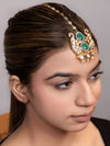 LE ANA GREEN BEADS AND MOISSANITE STUDDED MAANGTIKKA jewellery in 24K gold plating | XAGO Luxe