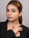 LE LANAI GOLD-PLATED GREEN KUNDAN-STUDDED FINGER RING jewellery in 24K gold plating | XAGO Luxe