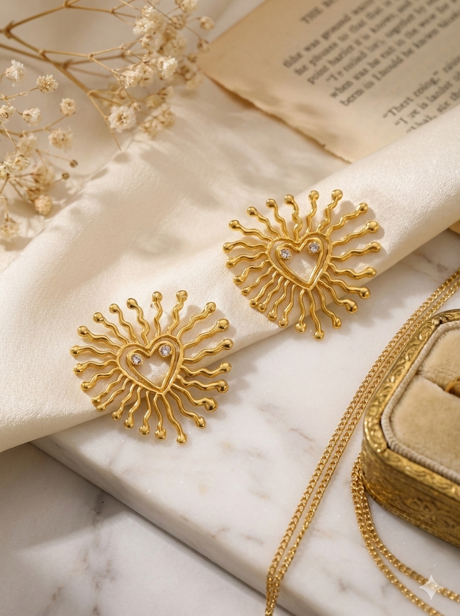Xago Celeste Heart Earrings – Gold-Tone Statement Heart Studs