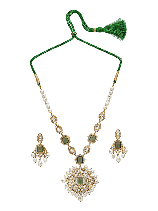 Modern Gold-Plated Pastel Green CZ Statement Necklace Set XAGO Luxe