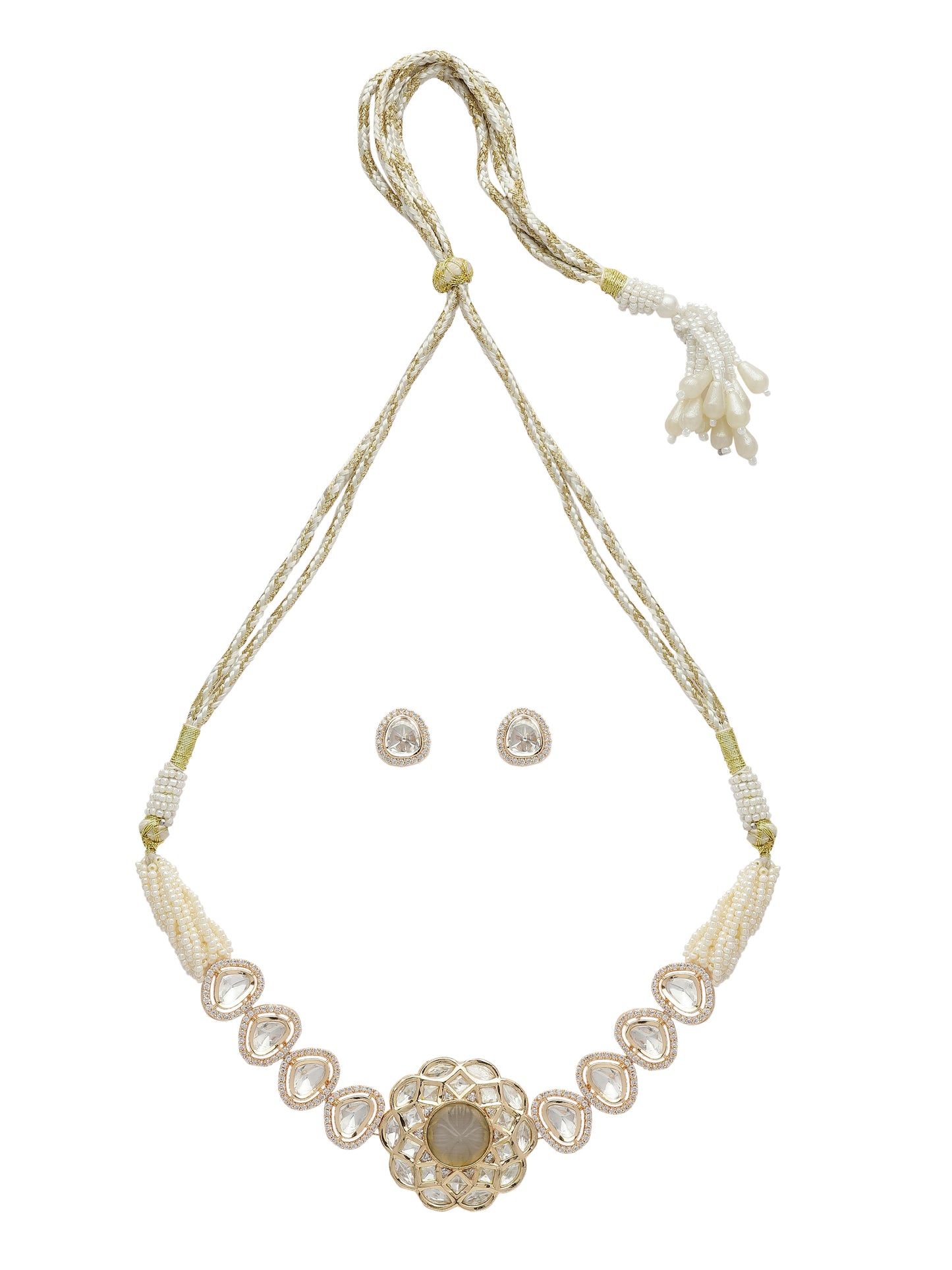 Contemporary Kundan-Style Floral Pearl Choker set  Brass XAGO