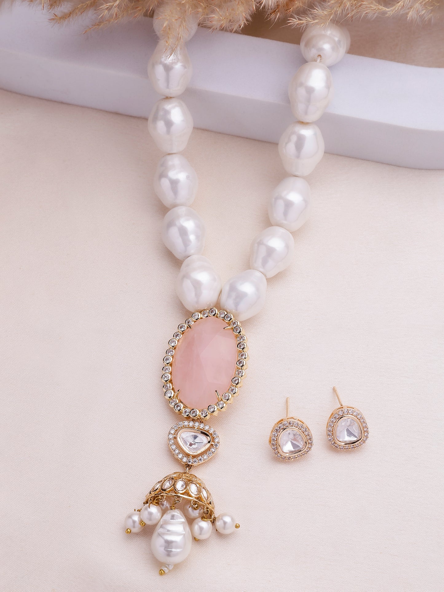 Modern Gold-Tone Filigree Jhumki Necklace Set | XAGO Luxe