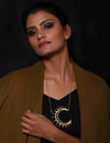 MOON SHAPE ONYX STUDDED PENDEN jewellery in 24K gold plating | XAGO Luxe