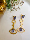 GOLD TONED PURPLE TEARDROP SHAPED DROP EARRINGS jewellery in 24K gold plating | XAGO Luxe