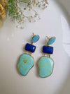GOLD TONED BLUE TEARDROP SHAPED DROP EARRING jewellery in 24K gold plating | XAGO Luxe