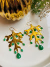 GOLD TONED GREEN CONTEMPORARY SHAPED DROP EARRINGS jewellery in 24K gold plating | XAGO Luxe