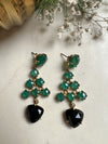 GOLD TONED GREEN & BLACK CONTEMPORARY SHAPE DROP EARRING jewellery in 24K gold plating | XAGO Luxe