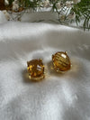 GOLD TONED ORANGE CURCULAR SHAPED STUD EARRING jewellery in 24K gold plating | XAGO Luxe
