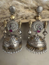 LE DIEGO SILVER-TONED FLORAL SHAPED JHUMKA EARRINGS jewellery in 24K gold plating | XAGO Luxe