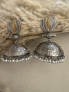 LE ISABELLA SILVER-TONED FLORAL SHAPED JHUMKA EARRINGS jewellery in 24K gold plating | XAGO Luxe