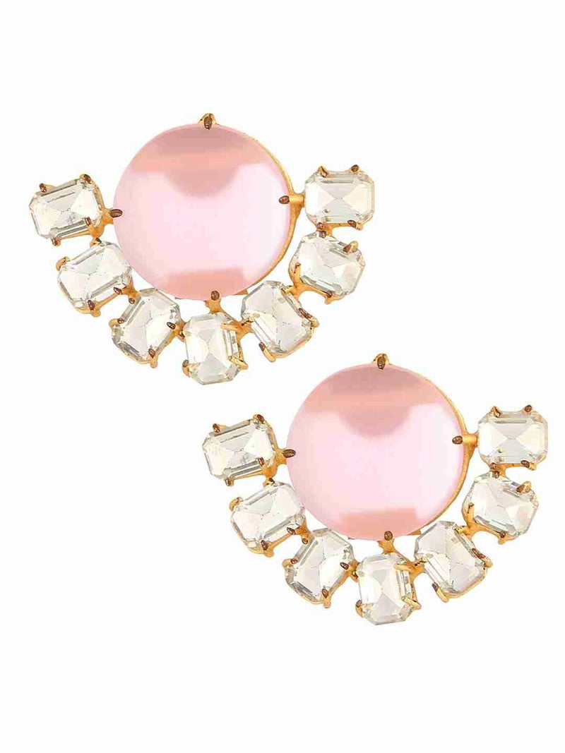 BELINDA PINK CHALCEDONY AND CRYSTAL EARRINGS jewellery in 24K gold plating | XAGO Luxe