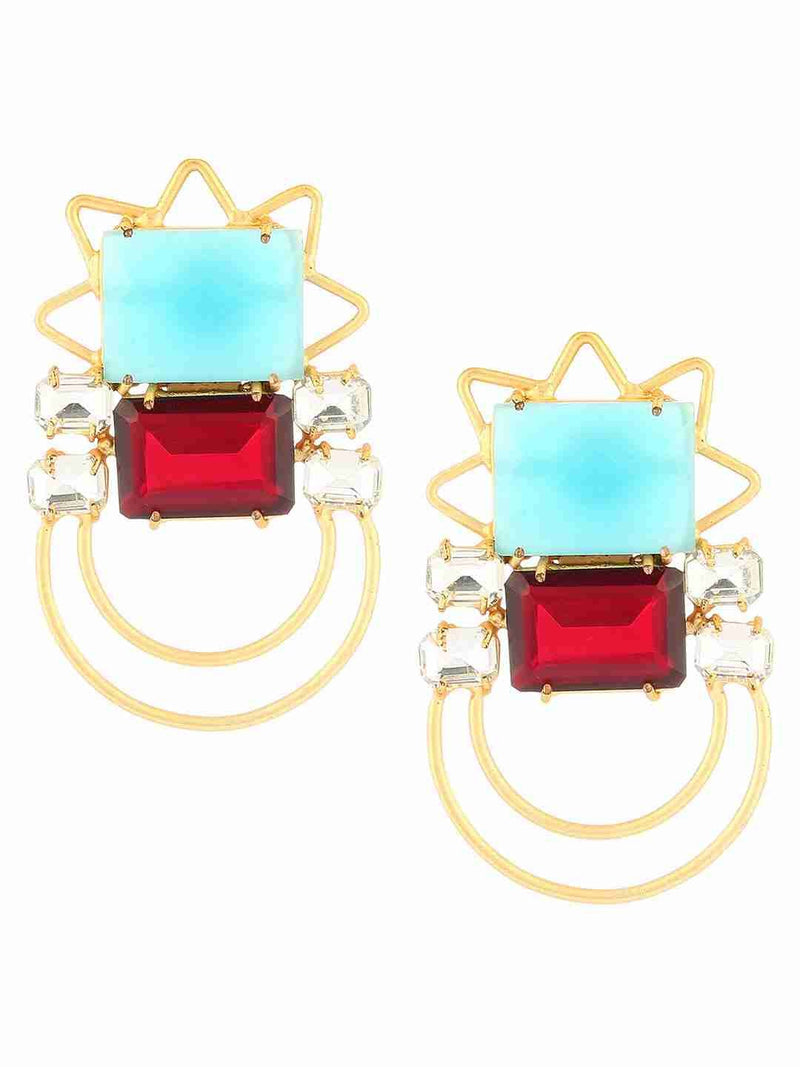 MARTINA BLUE CHALCEDONY, GARNET AND CRYSTAL STUD jewellery in 24K gold plating | XAGO Luxe
