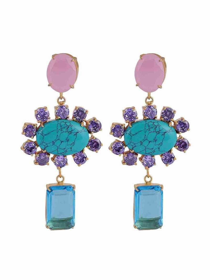 LE INARA 4 IN 1 CONVERTIBLE EARRING WITH TURQUOISE AMETHYST DROP EARRINGS jewellery in 24K gold plating | XAGO Luxe