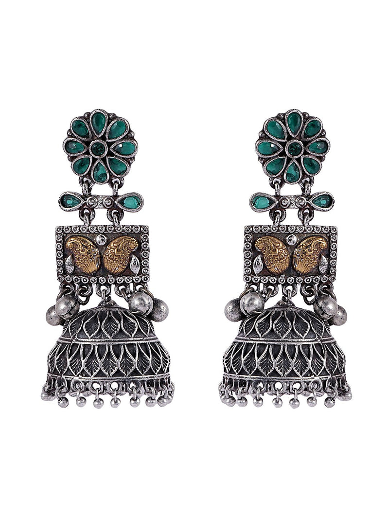 LE FAUSTO SILVER PLATED STONE STUDDED CONTEMPORARY JHUMKA jewellery in 24K gold plating | XAGO Luxe